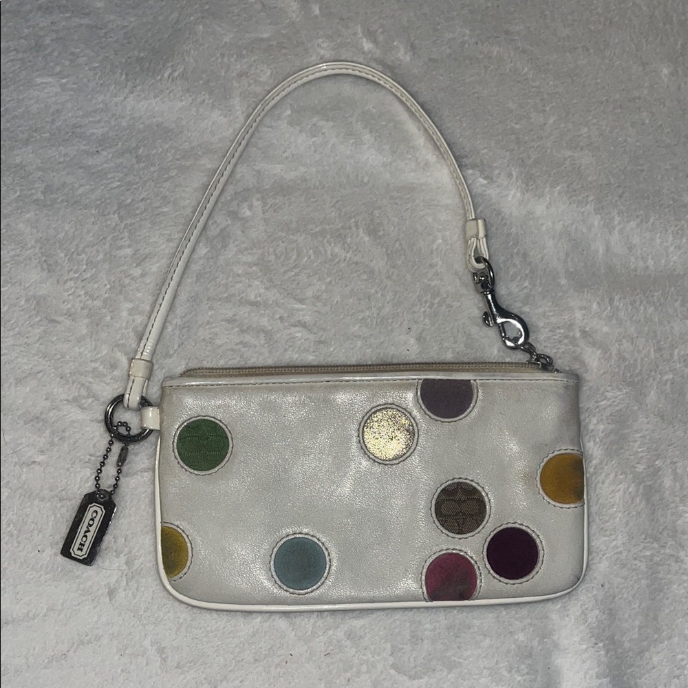 Coach Limited Edition Vintage White Wristlet with Colorful Circles